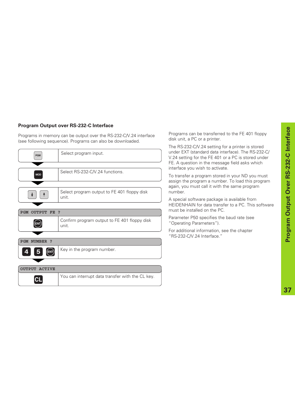 Program output over rs-232-c interface | HEIDENHAIN ND 920 User Manual | Page 37 / 68
