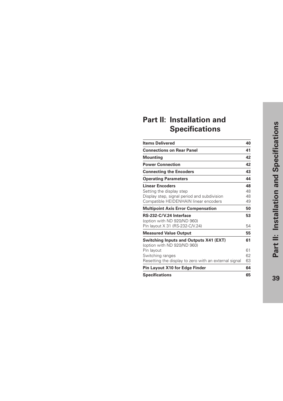 Part ii: installation and specifications | HEIDENHAIN ND 920 User Manual | Page 39 / 68