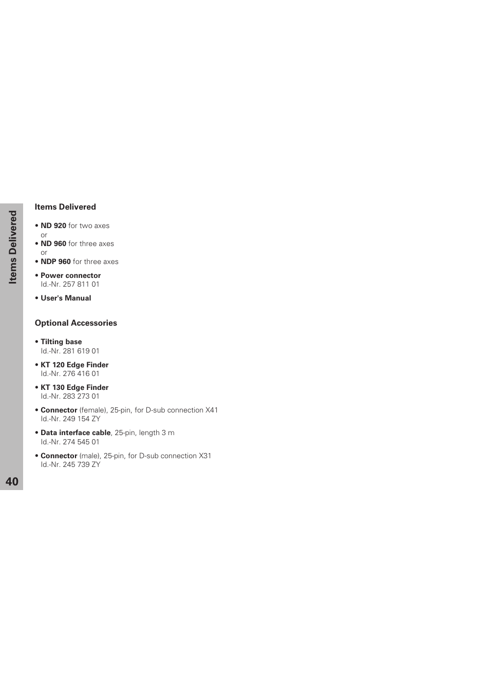 Items delivered | HEIDENHAIN ND 920 User Manual | Page 40 / 68