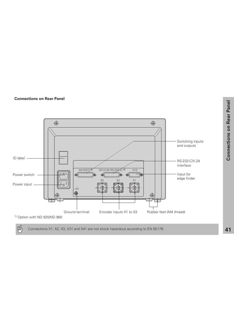 Connections on rear panel | HEIDENHAIN ND 920 User Manual | Page 41 / 68