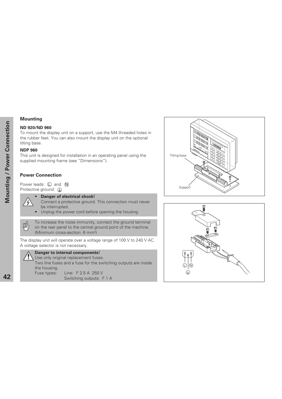 Mounting, Power connection, Mounting / power connection | HEIDENHAIN ND 920 User Manual | Page 42 / 68