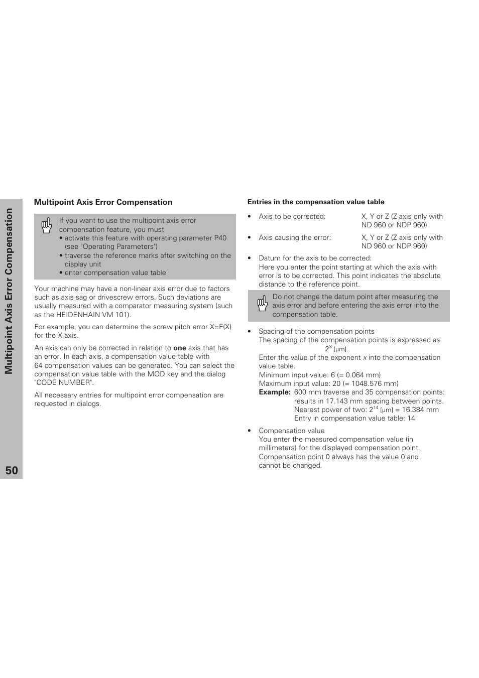 Multipoint axis error compensation | HEIDENHAIN ND 920 User Manual | Page 50 / 68