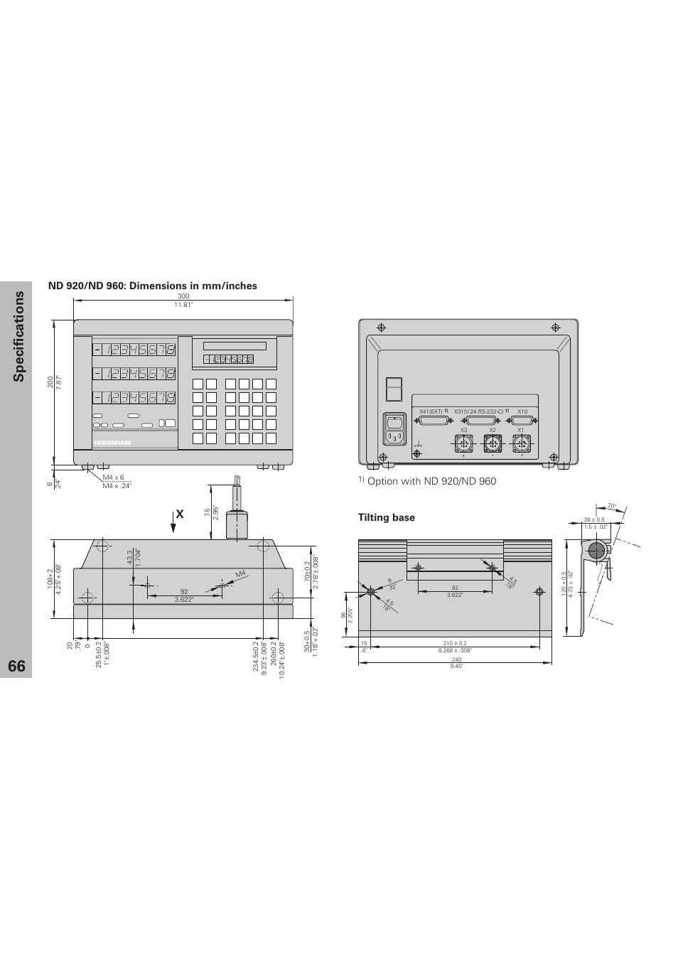Specifications, Tilting base | HEIDENHAIN ND 920 User Manual | Page 66 / 68