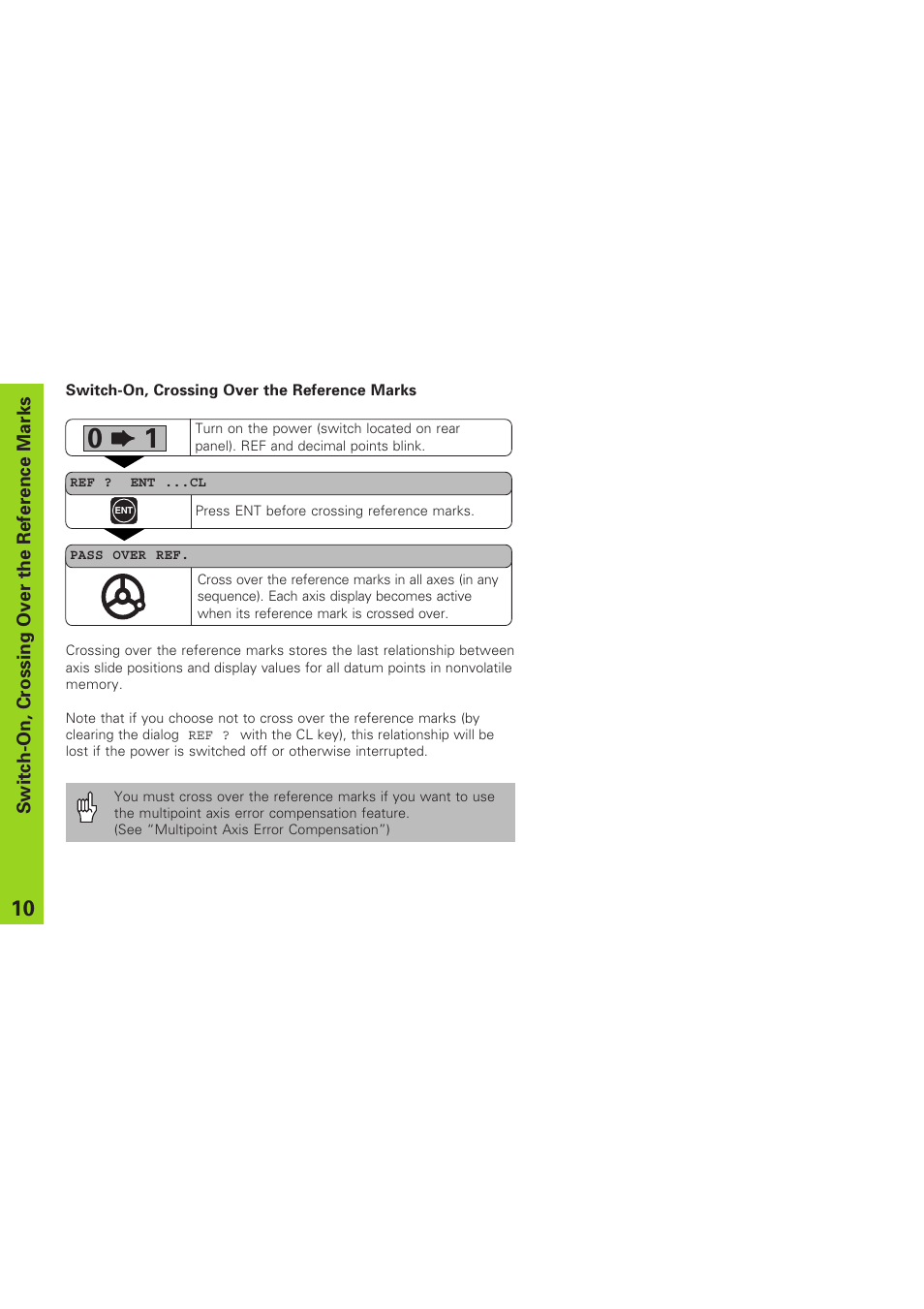 Switch-on, crossing over the reference marks | HEIDENHAIN ND 930 User Manual | Page 10 / 47