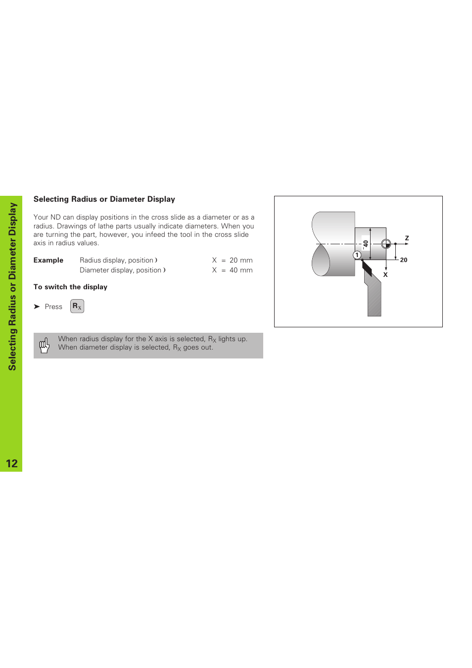 Selecting radius or diameter display | HEIDENHAIN ND 930 User Manual | Page 12 / 47