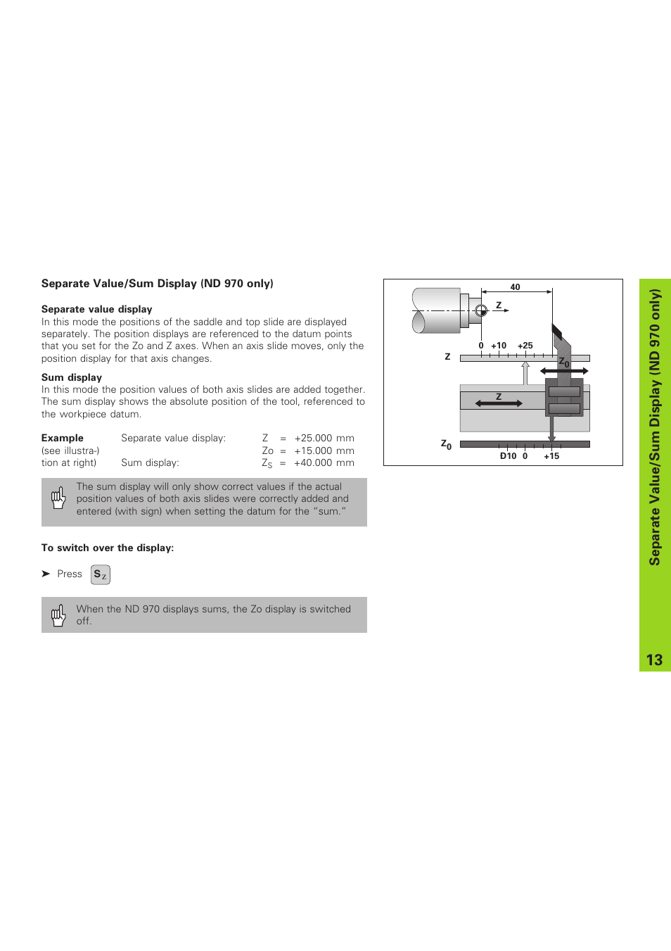 Separate value/sum display (nd 970 only) | HEIDENHAIN ND 930 User Manual | Page 13 / 47