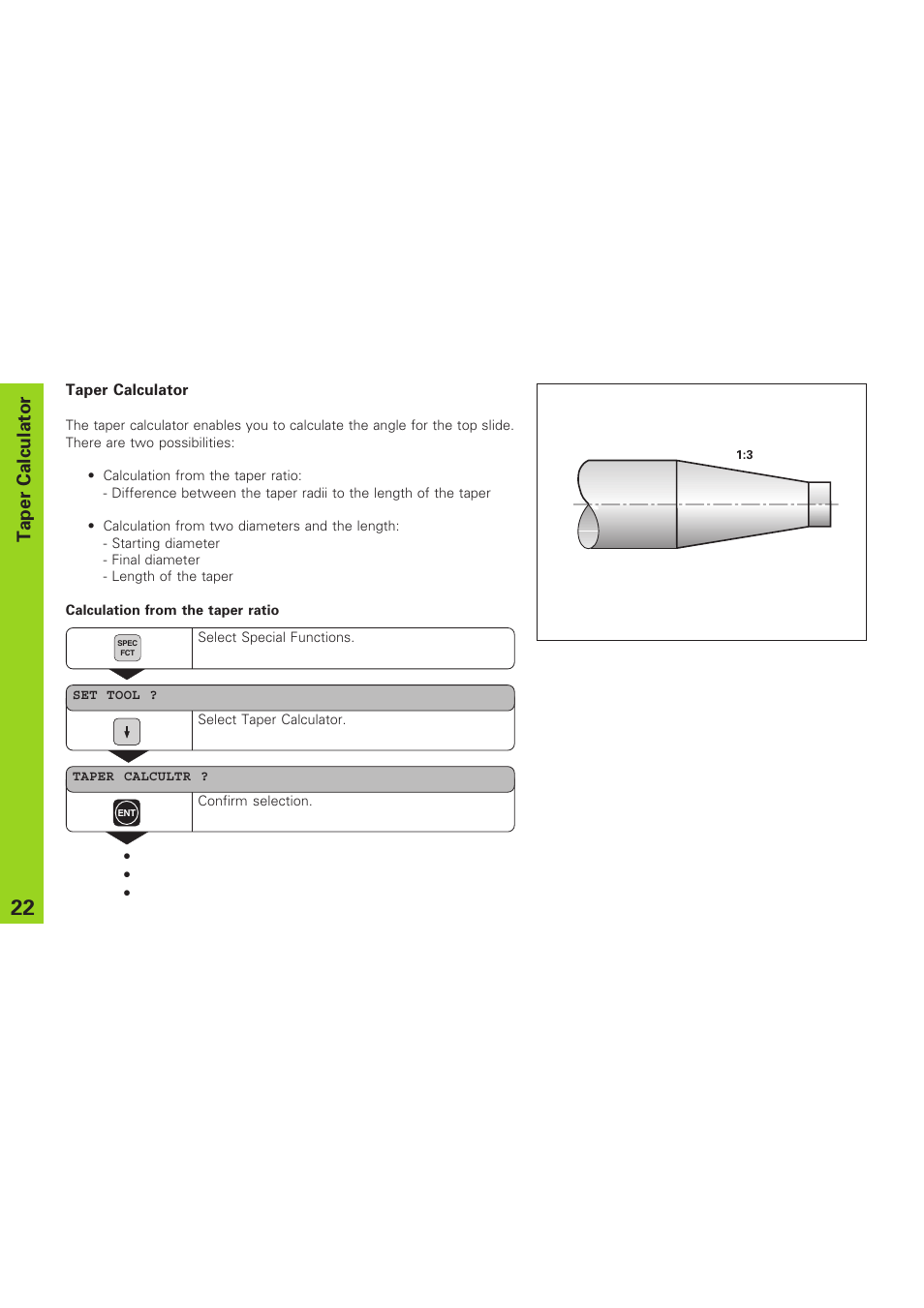 Taper calculator | HEIDENHAIN ND 930 User Manual | Page 22 / 47
