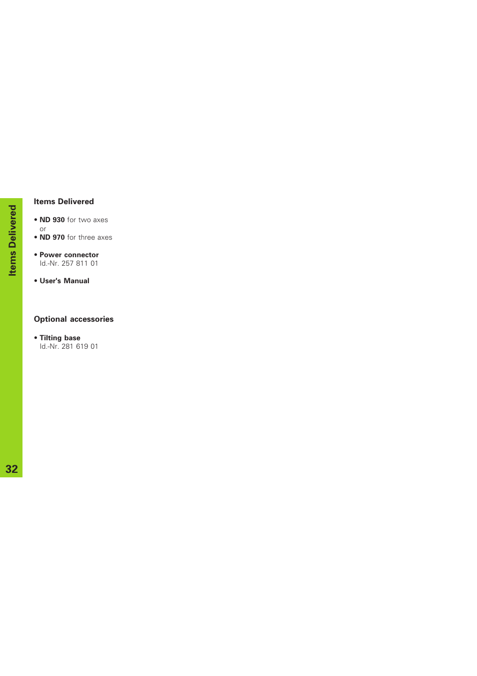 Items delivered | HEIDENHAIN ND 930 User Manual | Page 32 / 47