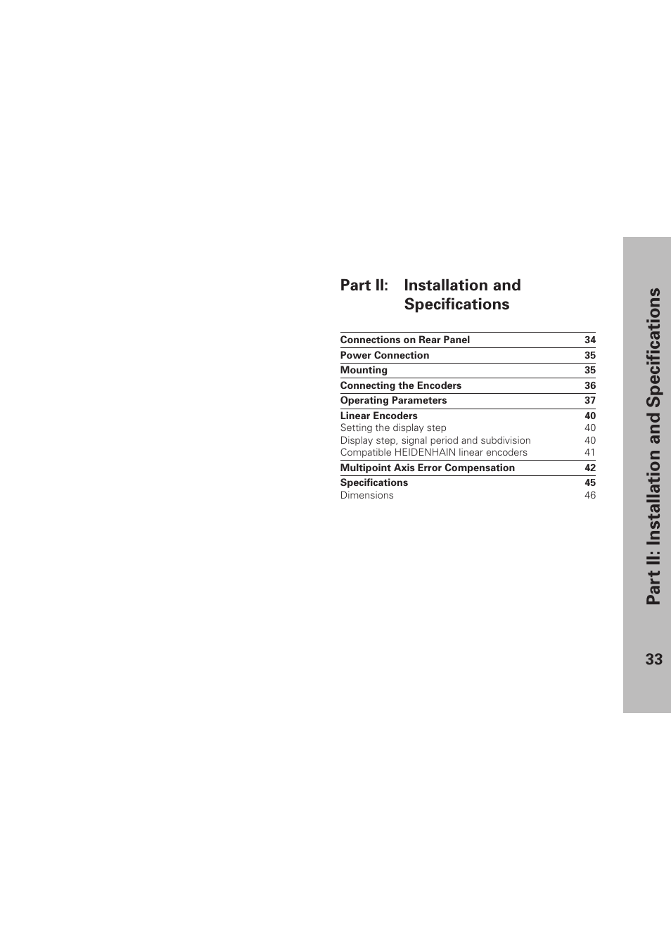 Part ii: installation and specifications, Par t ii: installation and specifications, 33 part ii: installation and specifications | HEIDENHAIN ND 930 User Manual | Page 33 / 47