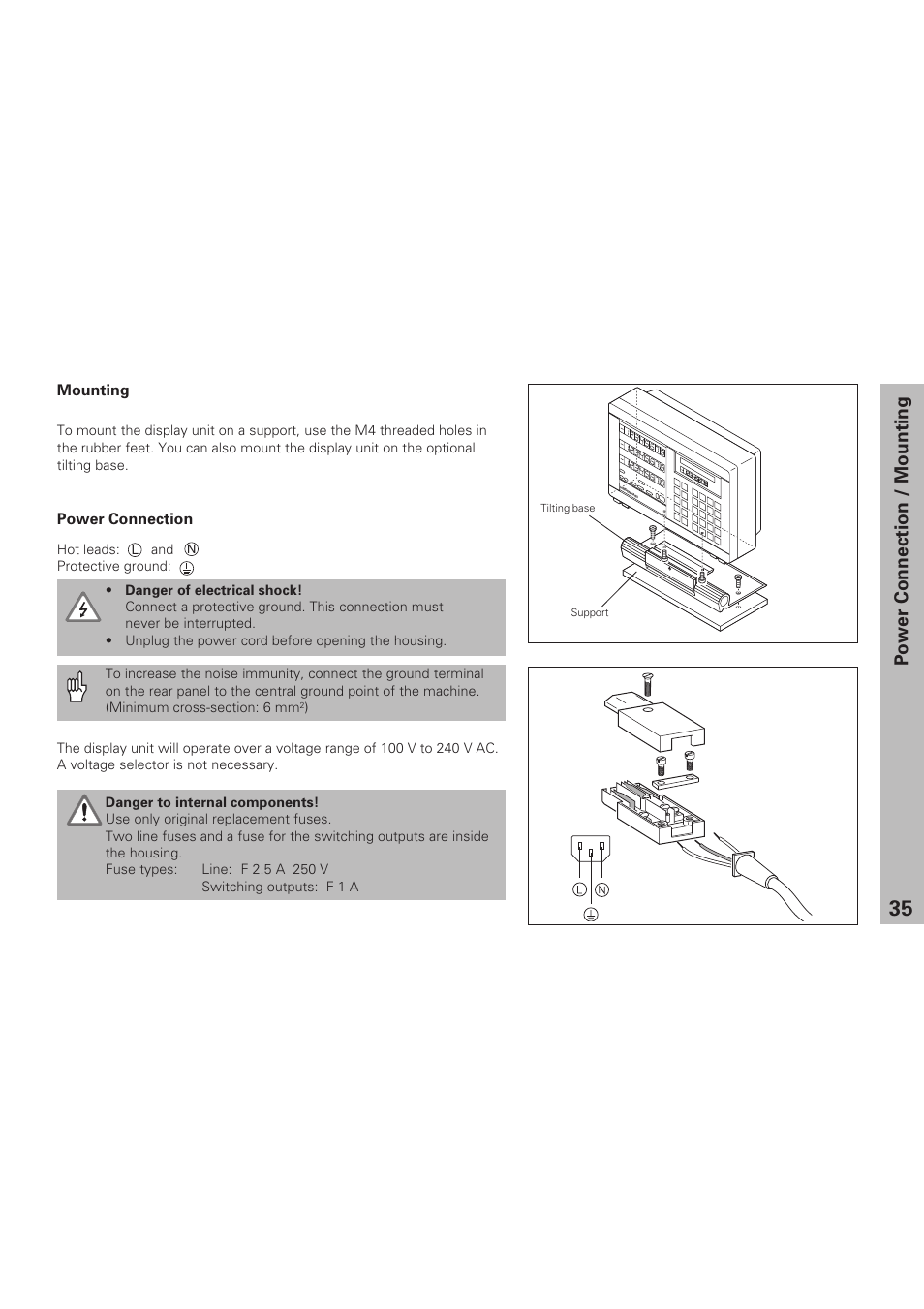 Power connection, Mounting, Power connection / mounting | HEIDENHAIN ND 930 User Manual | Page 35 / 47