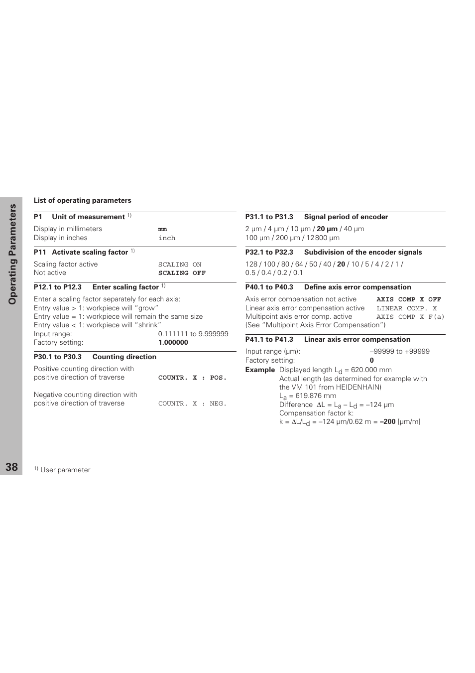 Operating parameters | HEIDENHAIN ND 930 User Manual | Page 38 / 47