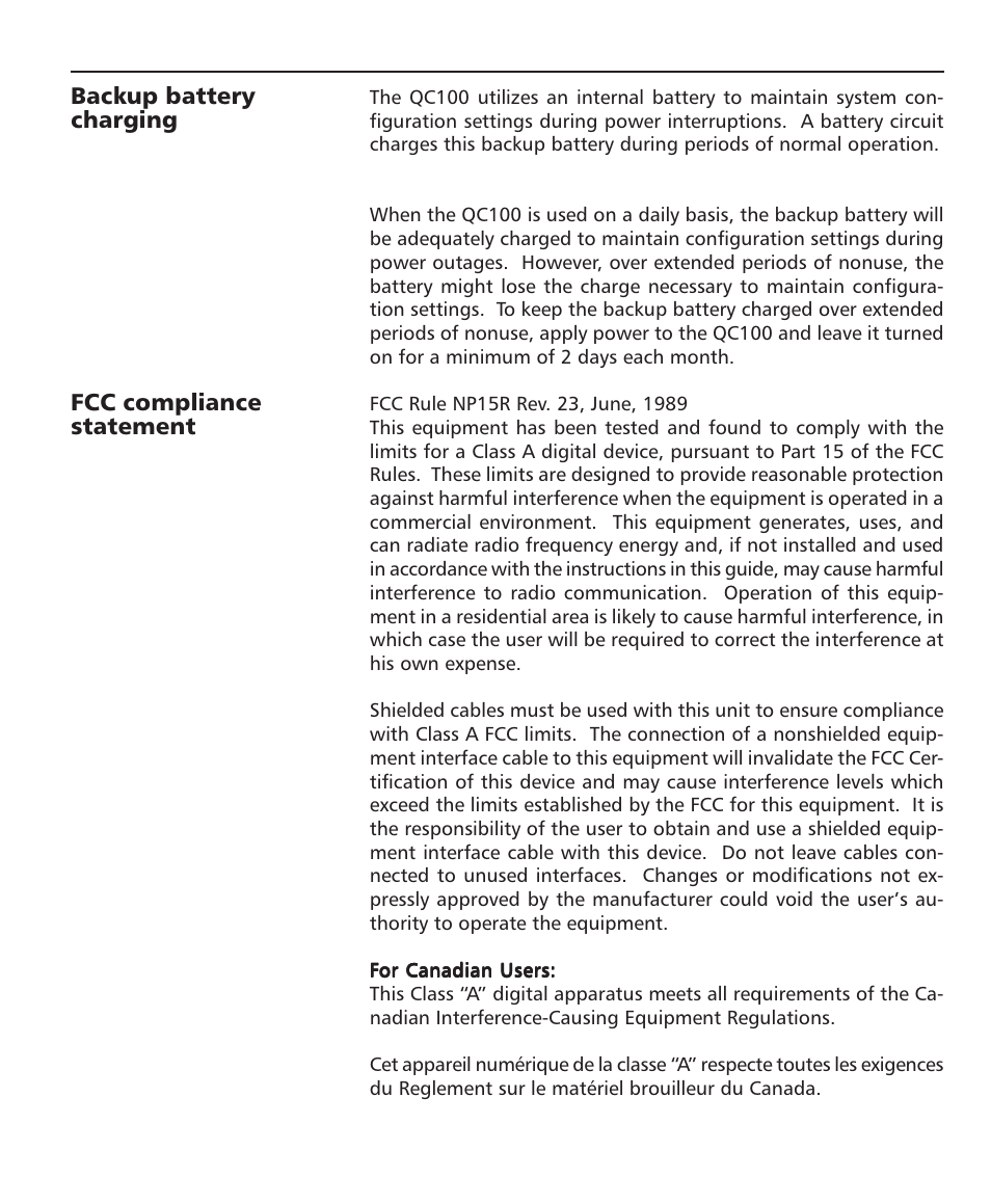 Backup battery charging fcc compliance statement | HEIDENHAIN ND 1100 User Manual | Page 7 / 81