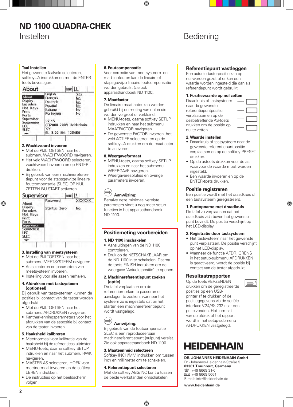 Bediening nd 1100 quadra-chek instellen | HEIDENHAIN ND 1100 Quick Start User Manual | Page 16 / 36