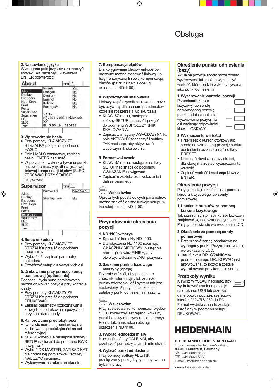 Obsługa nd 1100 quadra-chek nastawienie | HEIDENHAIN ND 1100 Quick Start User Manual | Page 22 / 36