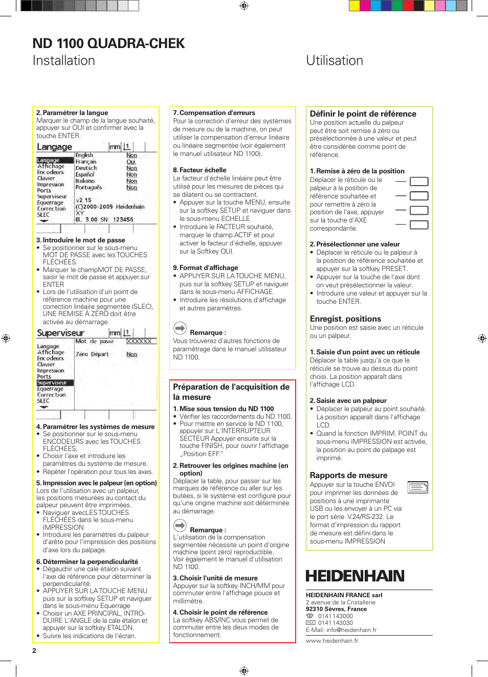 Utilisation nd 1100 quadra-chek installation | HEIDENHAIN ND 1100 Quick Start User Manual | Page 8 / 36