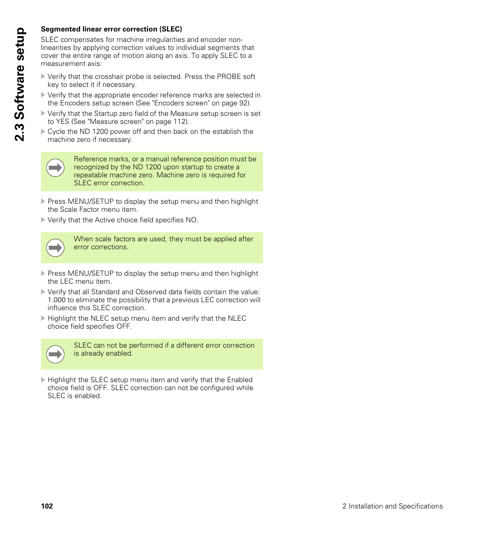 Segmented linear error correction (slec), 3 sof tw a re set u p | HEIDENHAIN ND 1200 User Manual | Page 102 / 141