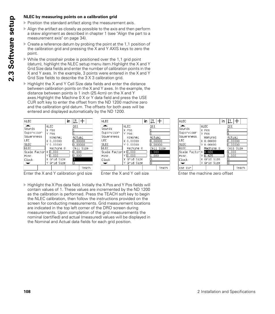 Nlec by measuring points on a calibration grid, 3 sof tw a re set u p | HEIDENHAIN ND 1200 User Manual | Page 108 / 141