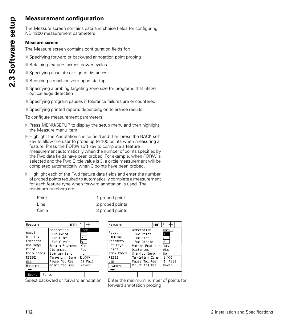 Measurement configuration, Measure screen, 3 sof tw a re set u p | HEIDENHAIN ND 1200 User Manual | Page 112 / 141