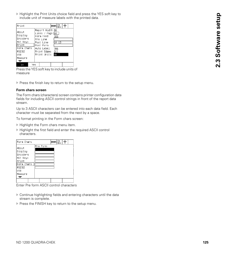 Form chars screen, 3 sof tw a re set u p | HEIDENHAIN ND 1200 User Manual | Page 125 / 141