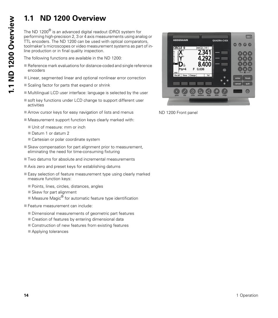 1 nd 1200 overview | HEIDENHAIN ND 1200 User Manual | Page 14 / 141