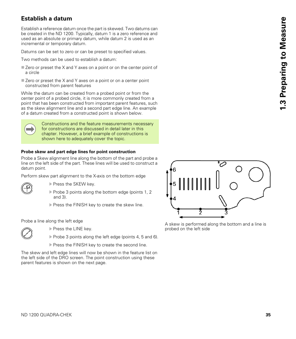 Establish a datum, 3 pr epar ing t o measur e | HEIDENHAIN ND 1200 User Manual | Page 35 / 141