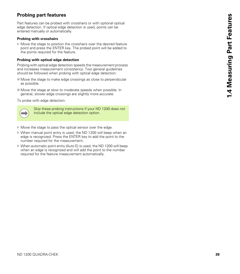 Probing part features, 4 measur ing p a rt f e at ur es | HEIDENHAIN ND 1200 User Manual | Page 39 / 141