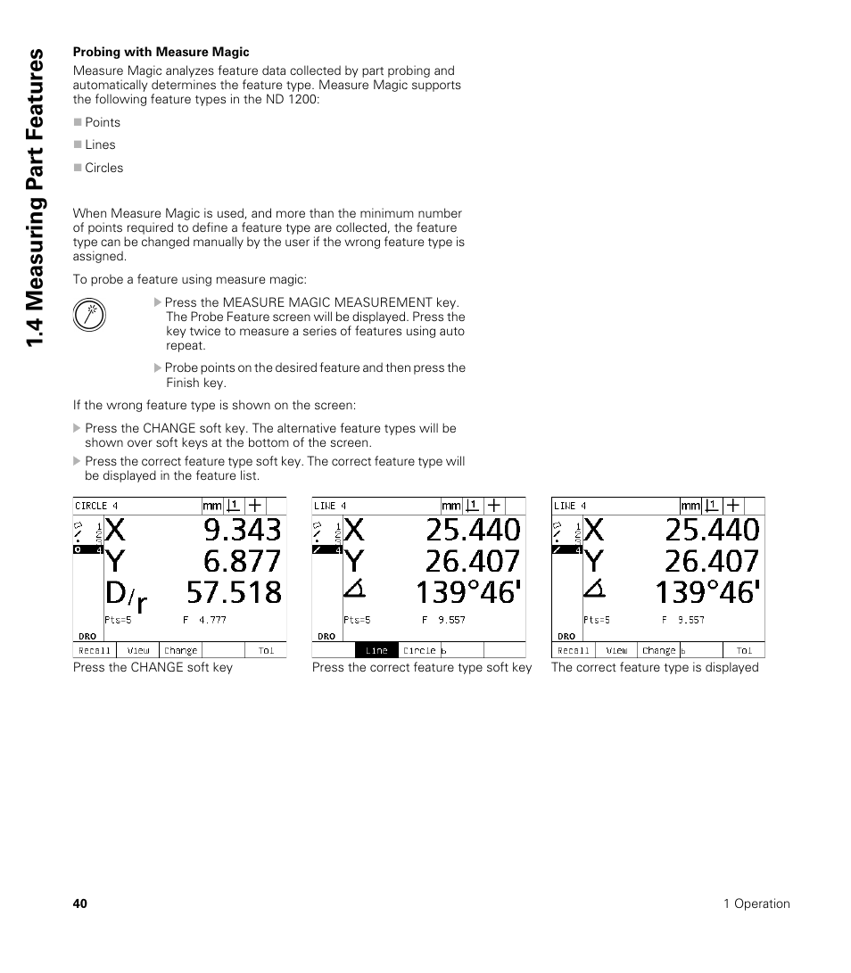 Probing with measure magic, 4 measur ing p a rt f e at ur es | HEIDENHAIN ND 1200 User Manual | Page 40 / 141