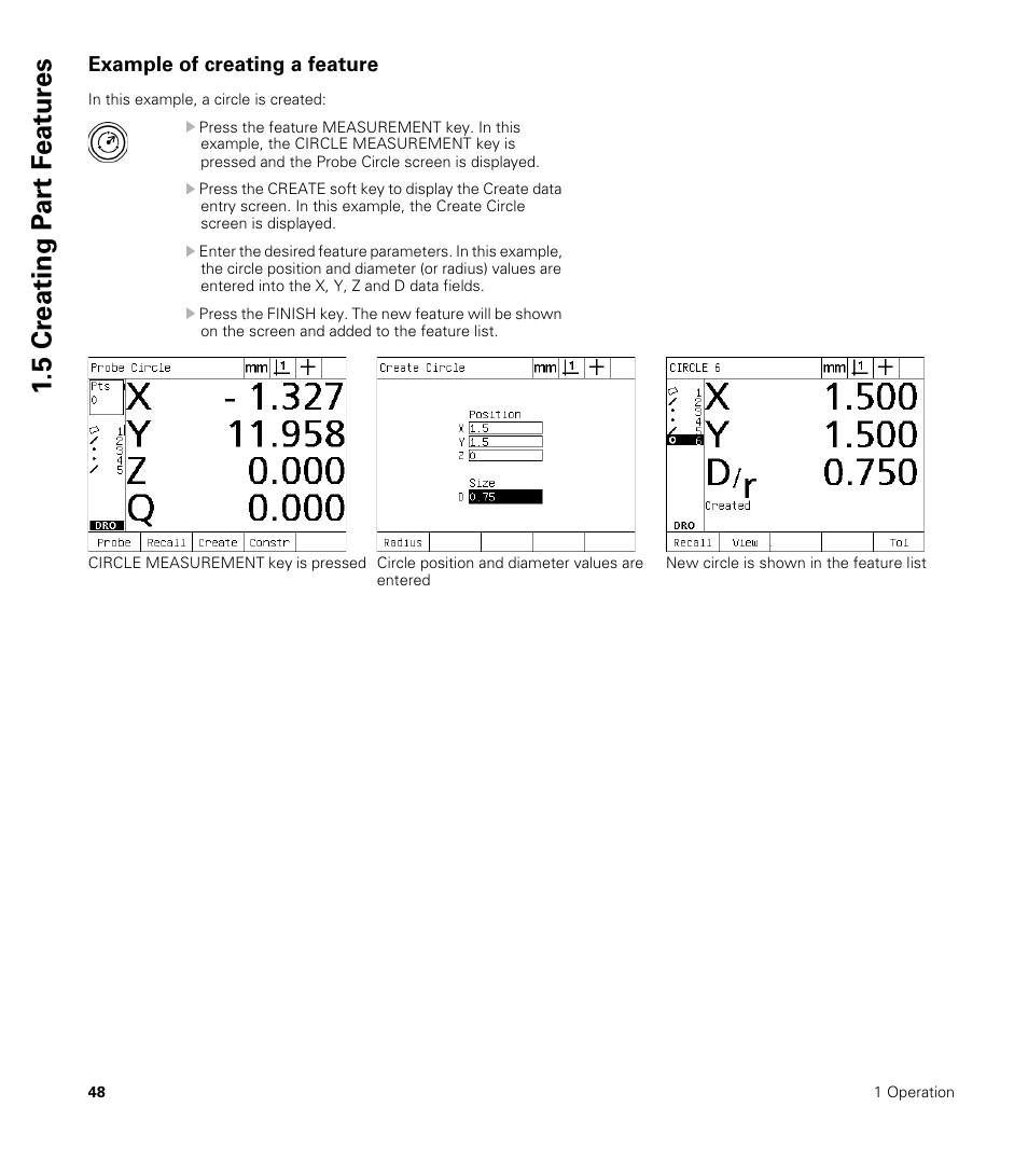 Example of creating a feature | HEIDENHAIN ND 1200 User Manual | Page 48 / 141