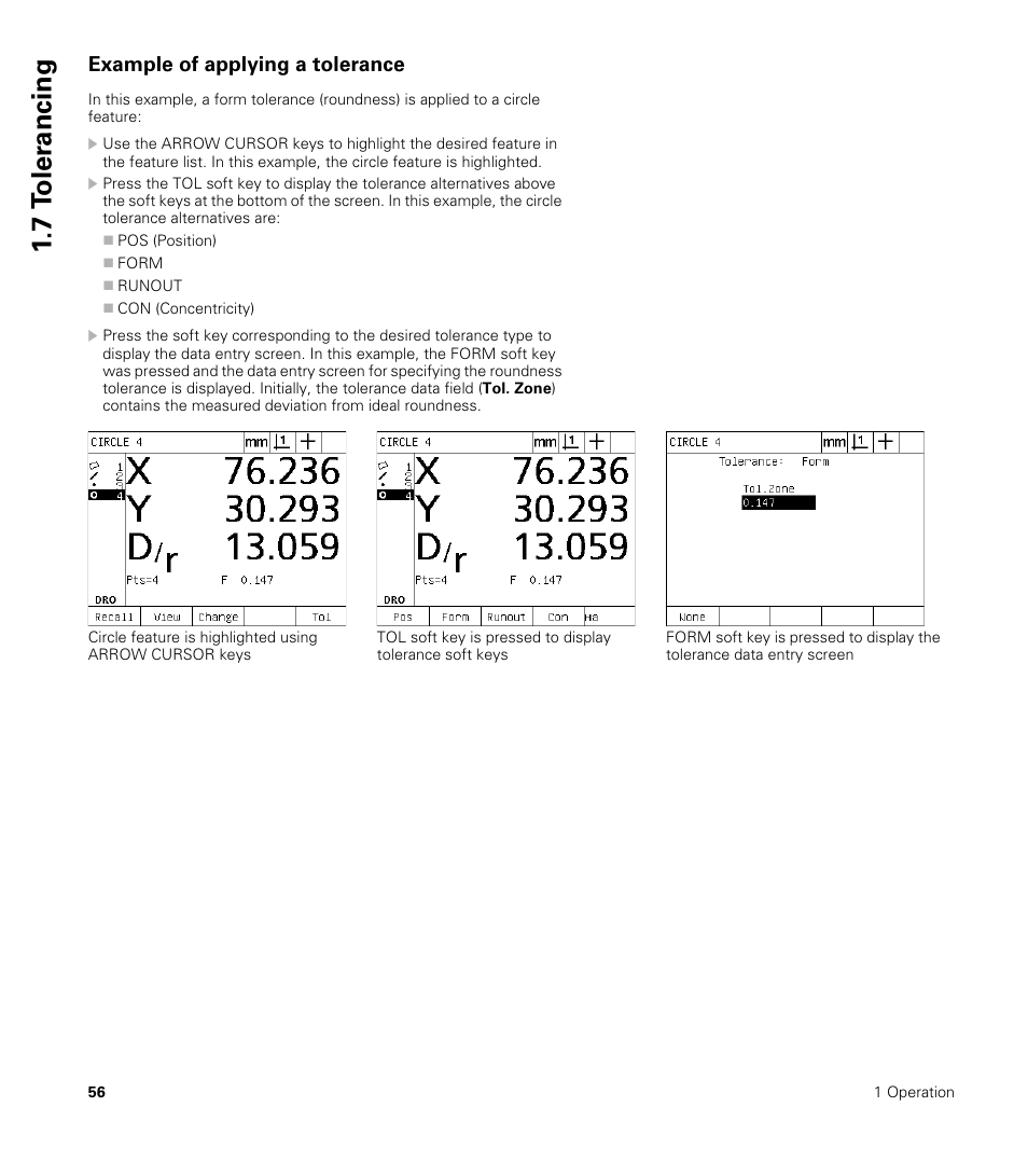 Example of applying a tolerance, 7 t o ler a ncing | HEIDENHAIN ND 1200 User Manual | Page 56 / 141