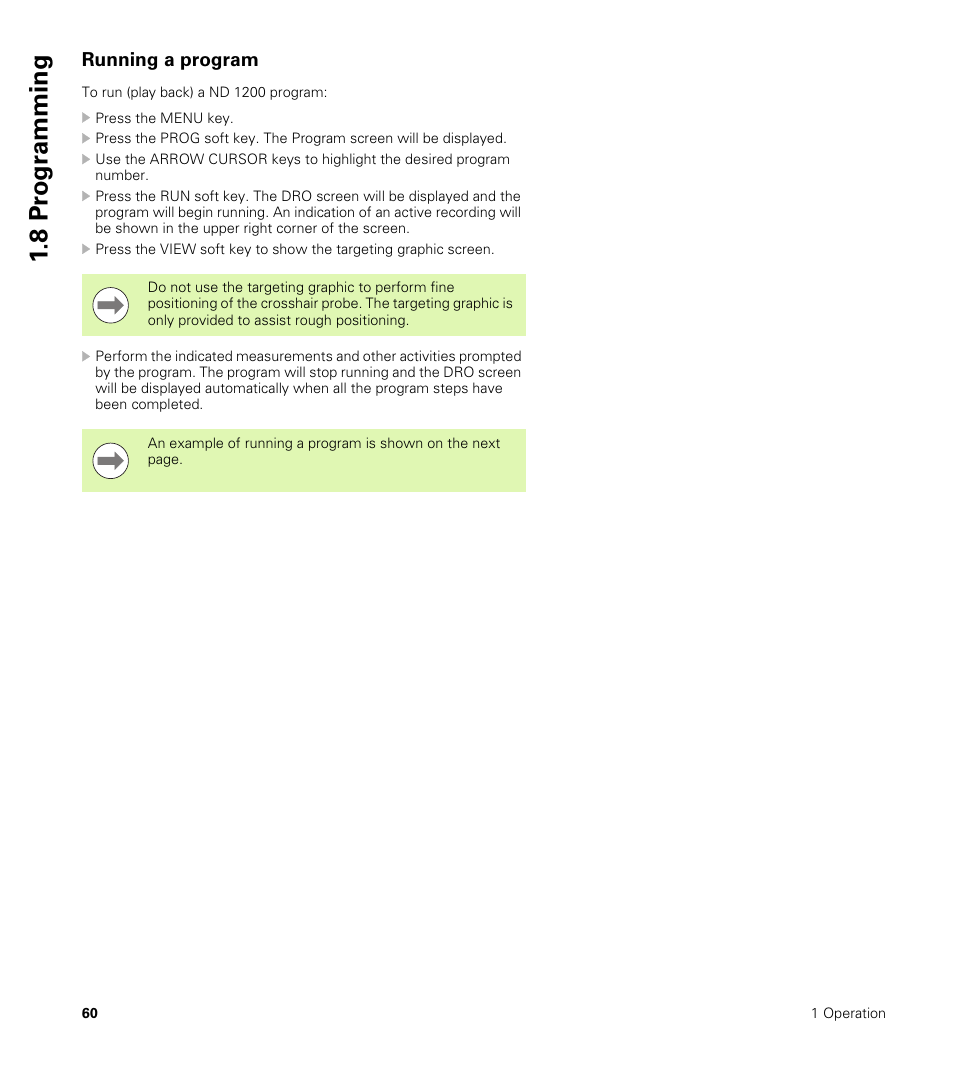Running a program, 8 pr ogr amming | HEIDENHAIN ND 1200 User Manual | Page 60 / 141