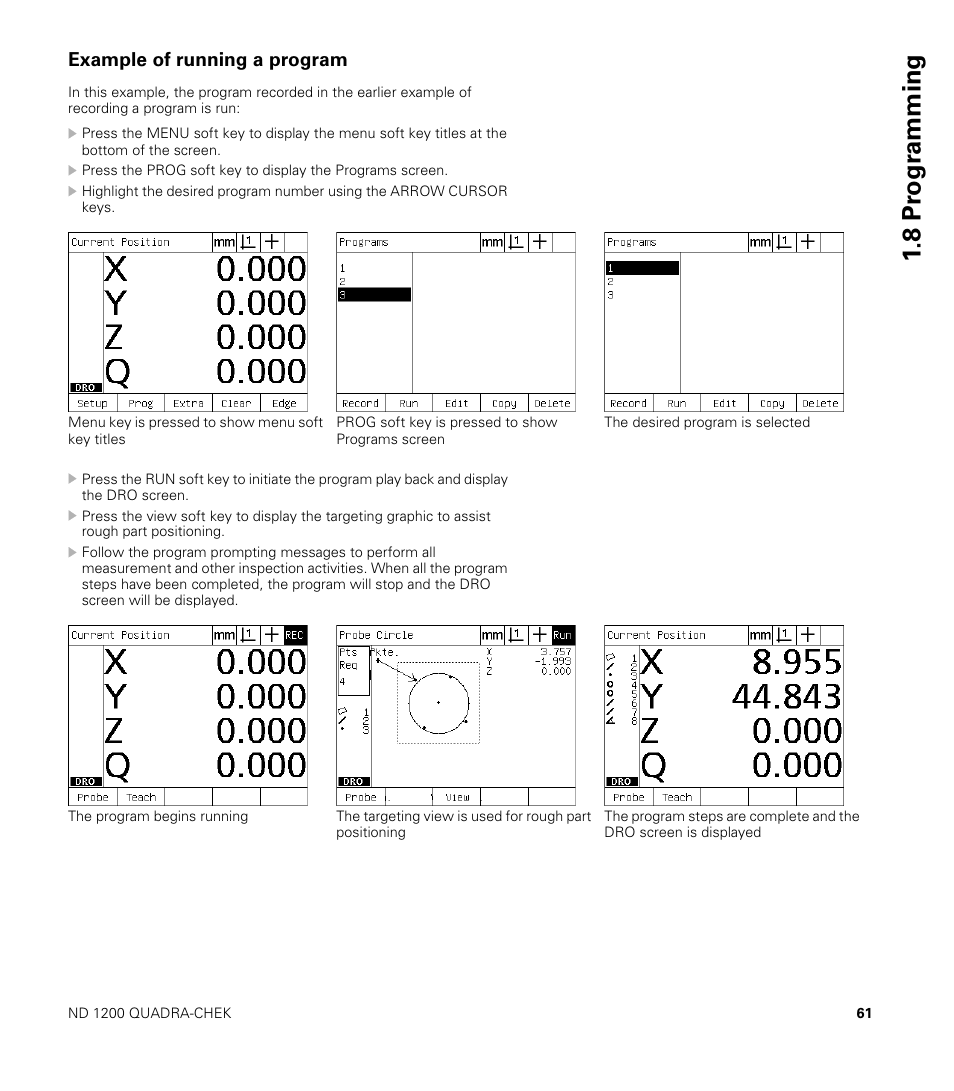 Example of running a program, 8 pr ogr amming | HEIDENHAIN ND 1200 User Manual | Page 61 / 141