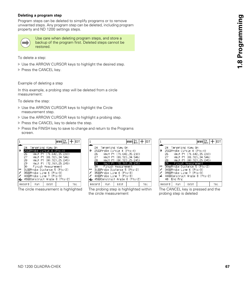 Deleting a program step, 8 pr ogr amming | HEIDENHAIN ND 1200 User Manual | Page 67 / 141