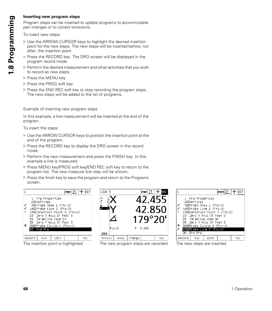 Inserting new program steps, 8 pr ogr amming | HEIDENHAIN ND 1200 User Manual | Page 68 / 141