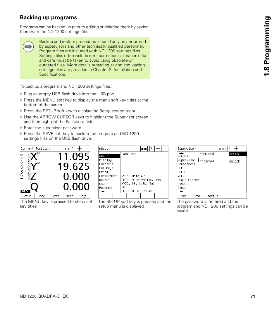 Backing up programs, 8 pr ogr amming | HEIDENHAIN ND 1200 User Manual | Page 71 / 141