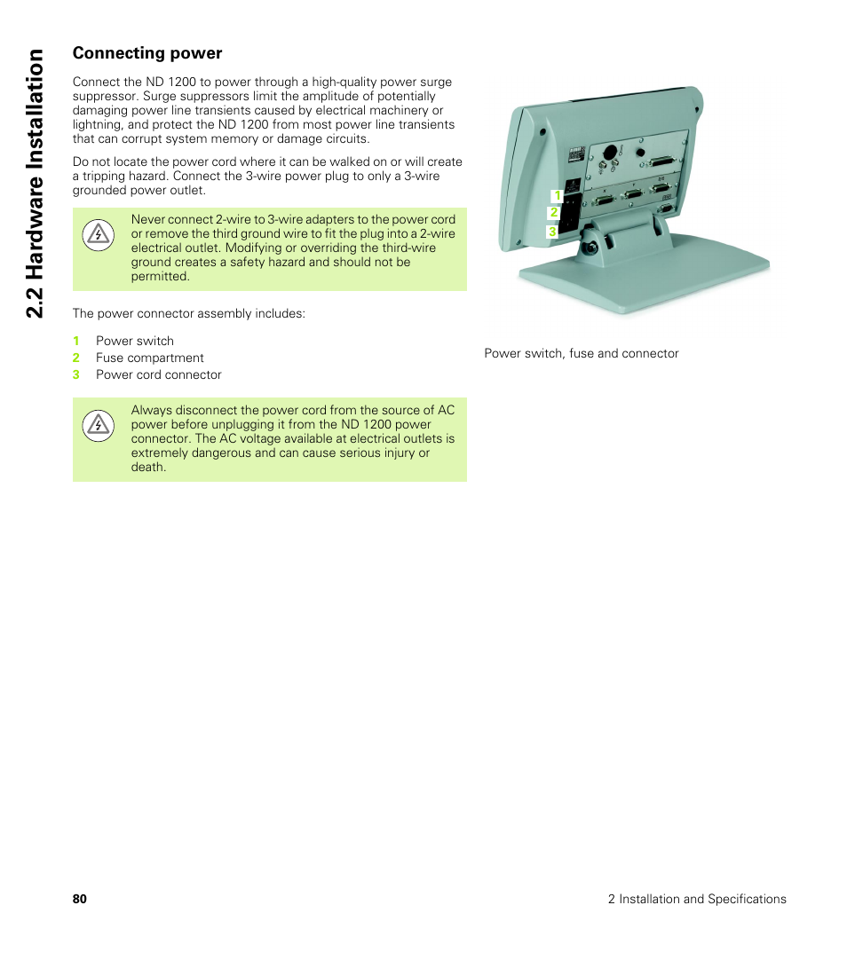 Connecting power, 2 har dw a re installation | HEIDENHAIN ND 1200 User Manual | Page 80 / 141