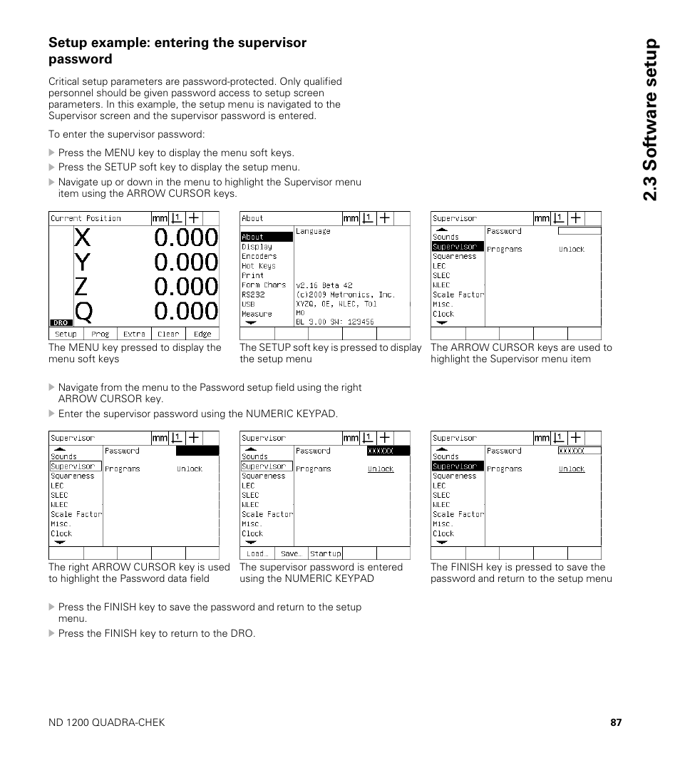 Setup example: entering the supervisor password, 3 sof tw a re set u p | HEIDENHAIN ND 1200 User Manual | Page 87 / 141