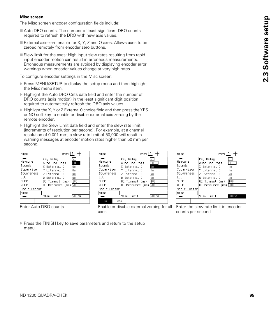 Misc screen, 3 sof tw a re set u p | HEIDENHAIN ND 1200 User Manual | Page 95 / 141