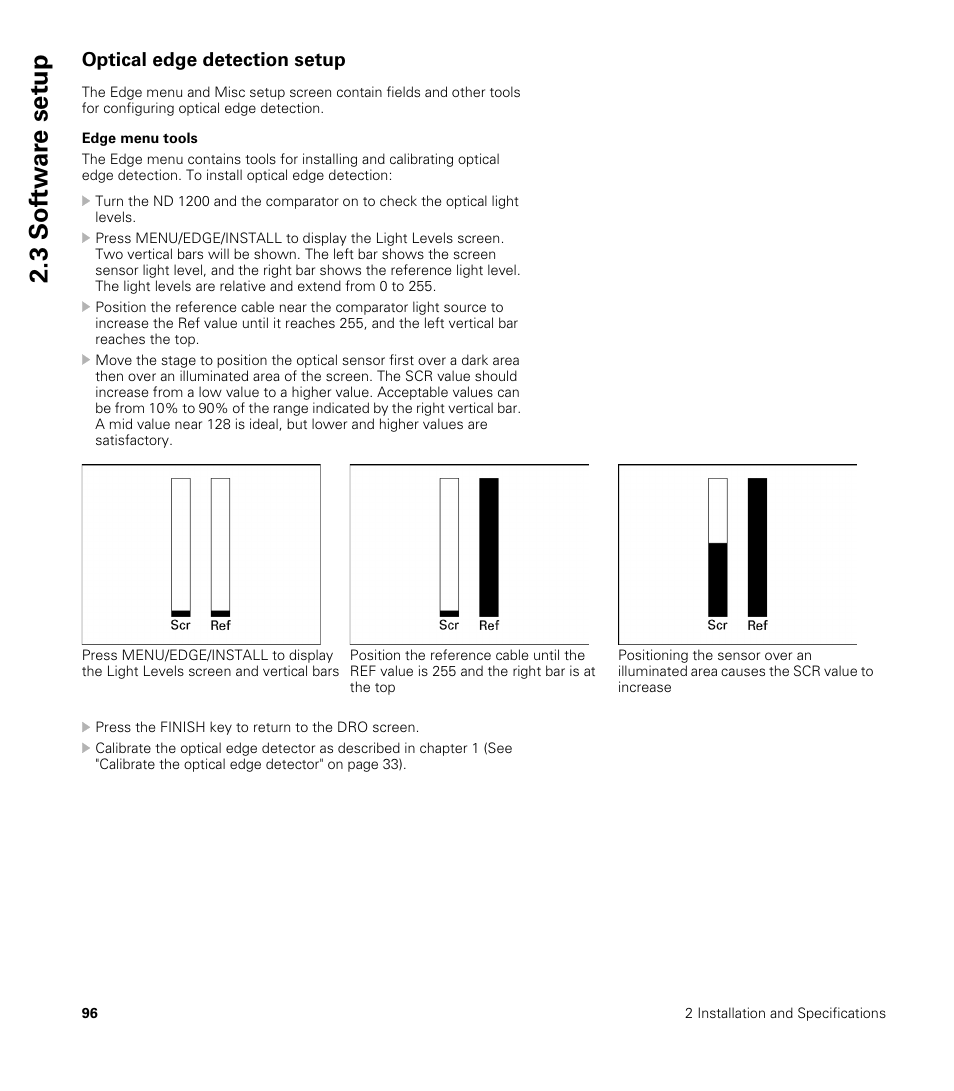 Optical edge detection setup, Edge menu tools, 3 sof tw a re set u p | HEIDENHAIN ND 1200 User Manual | Page 96 / 141