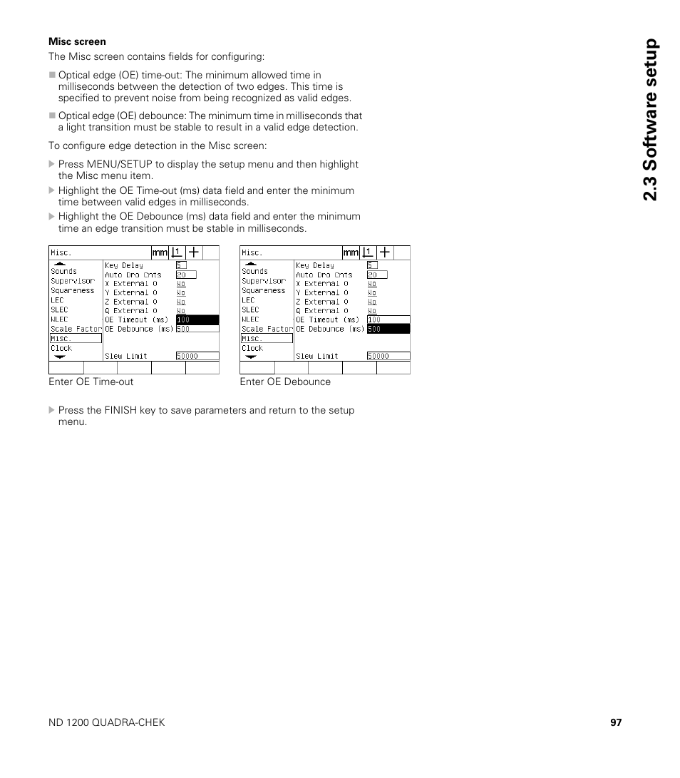 Misc screen, 3 sof tw a re set u p | HEIDENHAIN ND 1200 User Manual | Page 97 / 141