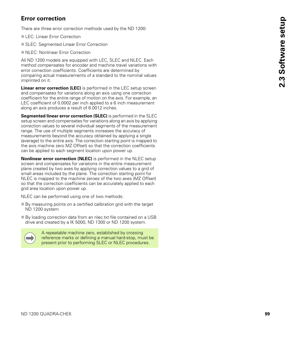 Error correction, 3 sof tw a re set u p | HEIDENHAIN ND 1200 User Manual | Page 99 / 141