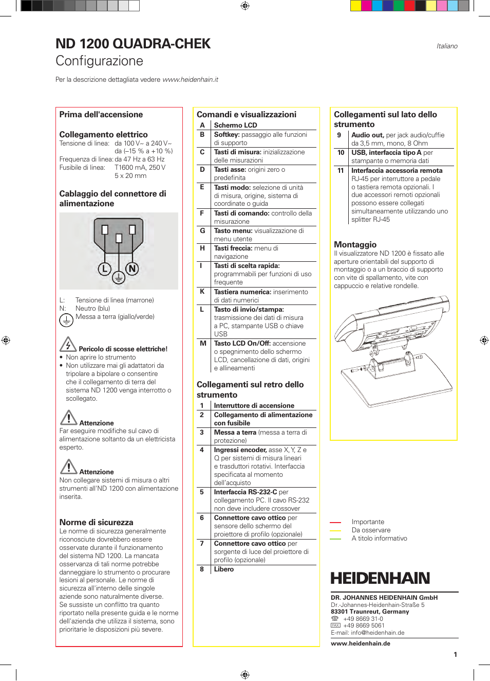 04_nd1200_quickreference_it, Nd 1200 quadra-chek, Configurazione | HEIDENHAIN ND 1200 Quick Start User Manual | Page 15 / 64