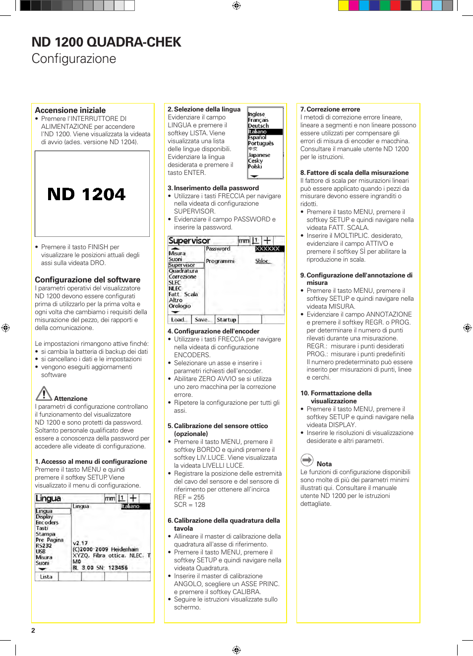 Nd 1200 quadra-chek configurazione | HEIDENHAIN ND 1200 Quick Start User Manual | Page 16 / 64
