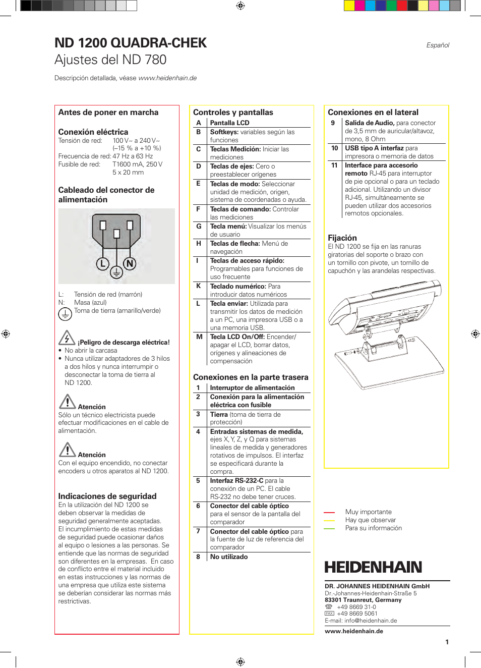 05_nd1200_quickreference_es, Nd 1200 quadra-chek, Ajustes del nd 780 | HEIDENHAIN ND 1200 Quick Start User Manual | Page 19 / 64