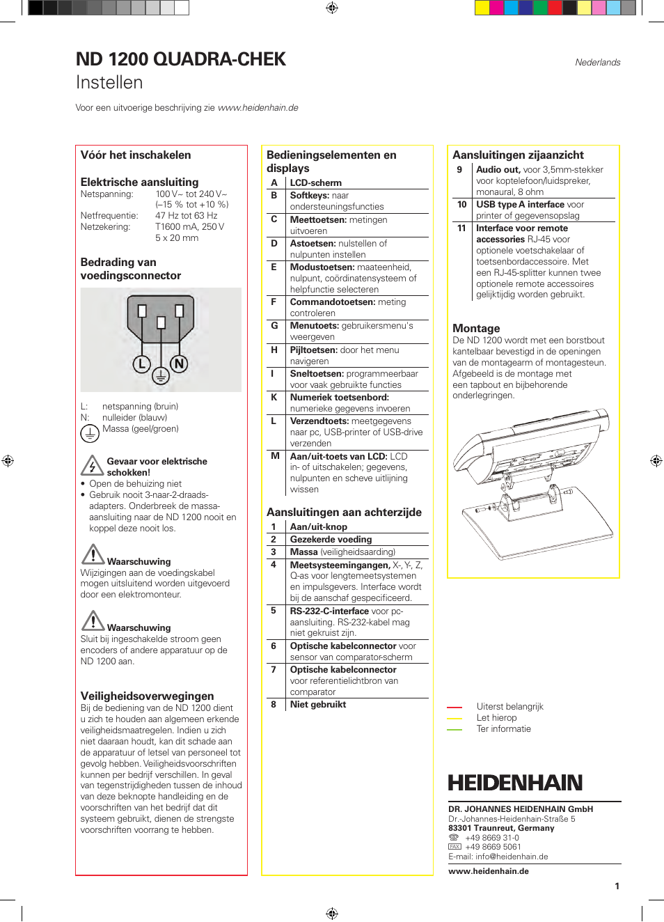 07_nd1200_quickreference_nl, Nd 1200 quadra-chek, Instellen | HEIDENHAIN ND 1200 Quick Start User Manual | Page 27 / 64