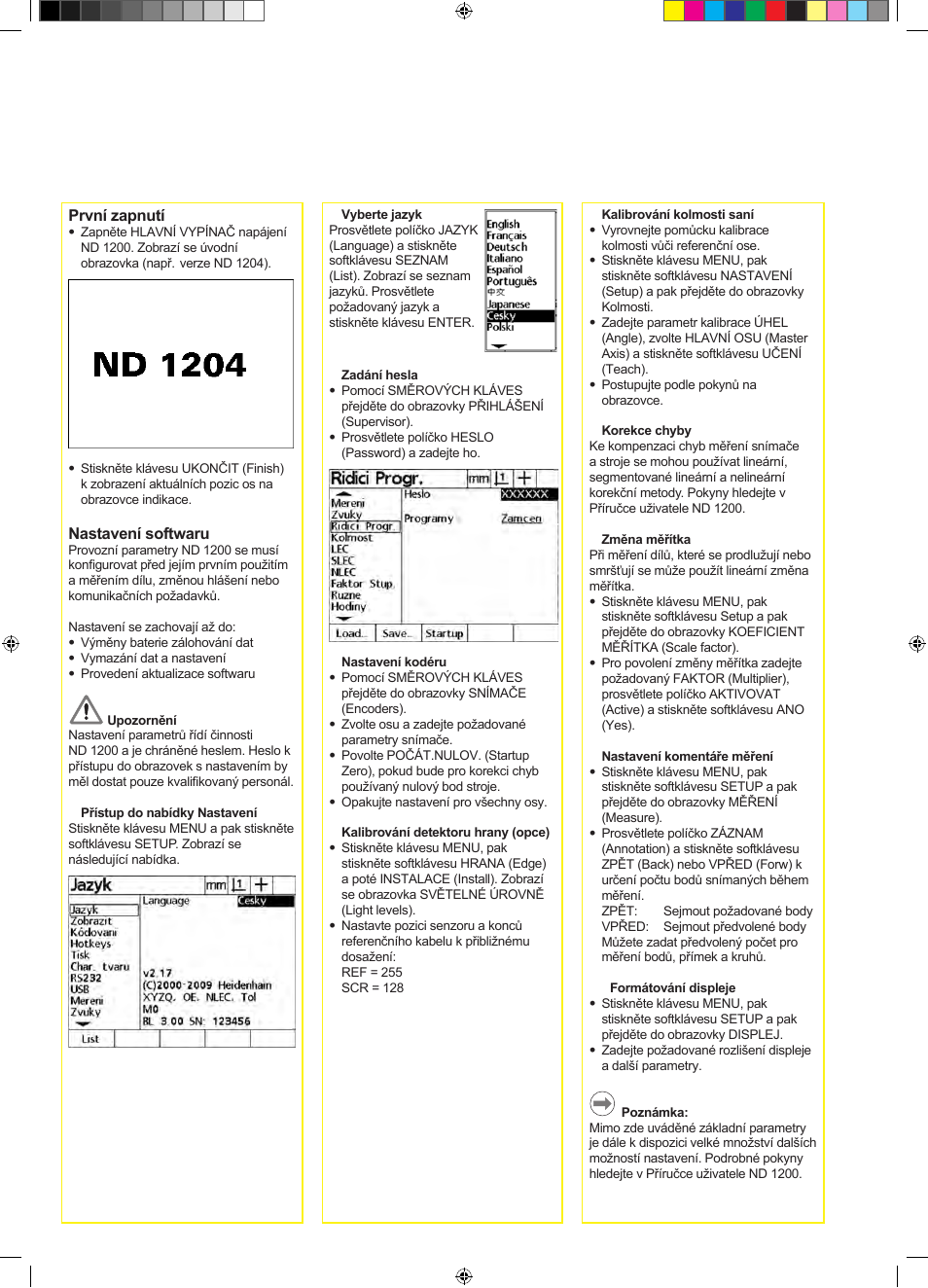 Nd 1200 quadra-chek nastavení | HEIDENHAIN ND 1200 Quick Start User Manual | Page 32 / 64