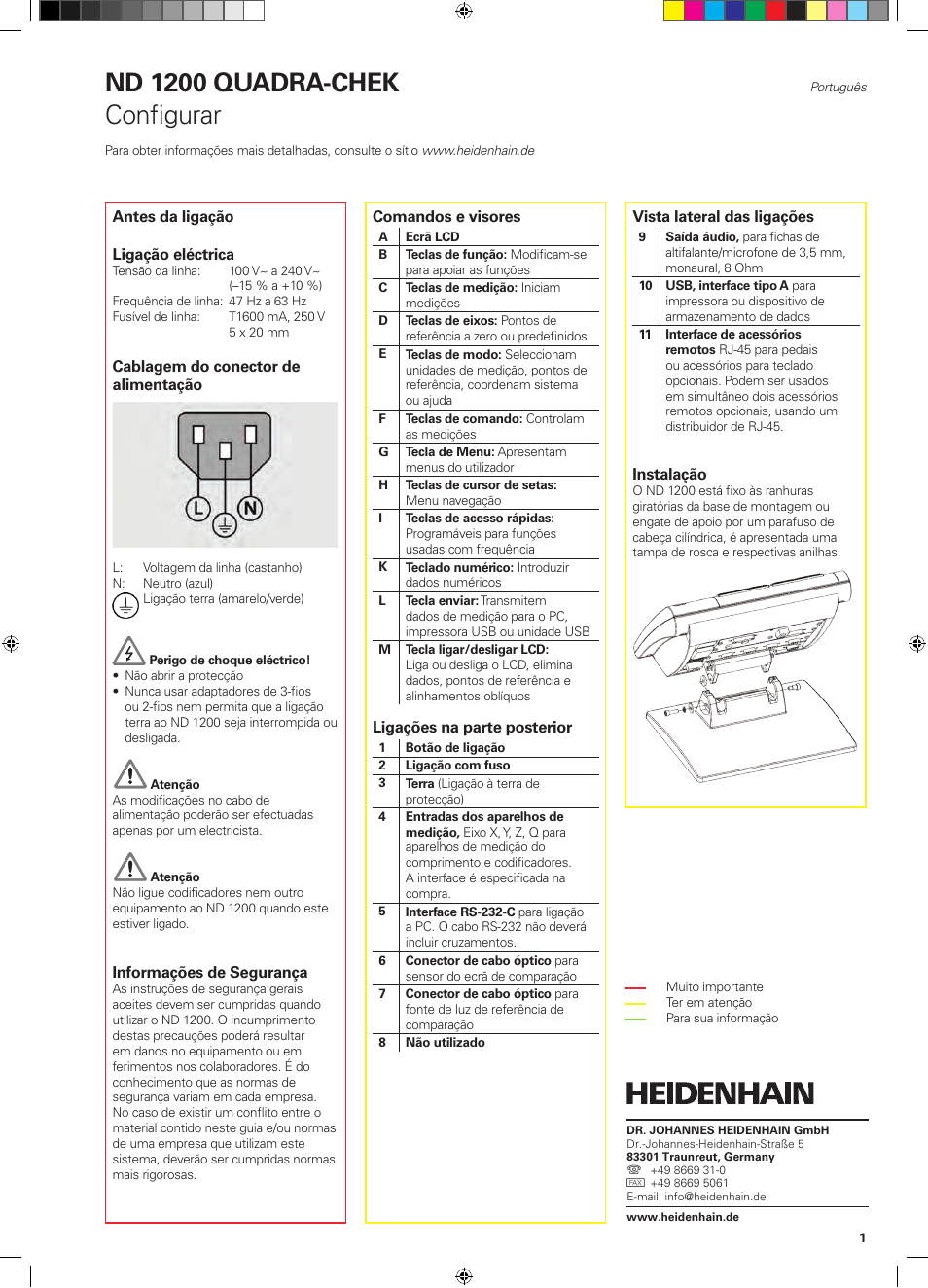 09_nd1200_quickreference_pt, Nd 1200 quadra-chek, Configurar | HEIDENHAIN ND 1200 Quick Start User Manual | Page 35 / 64