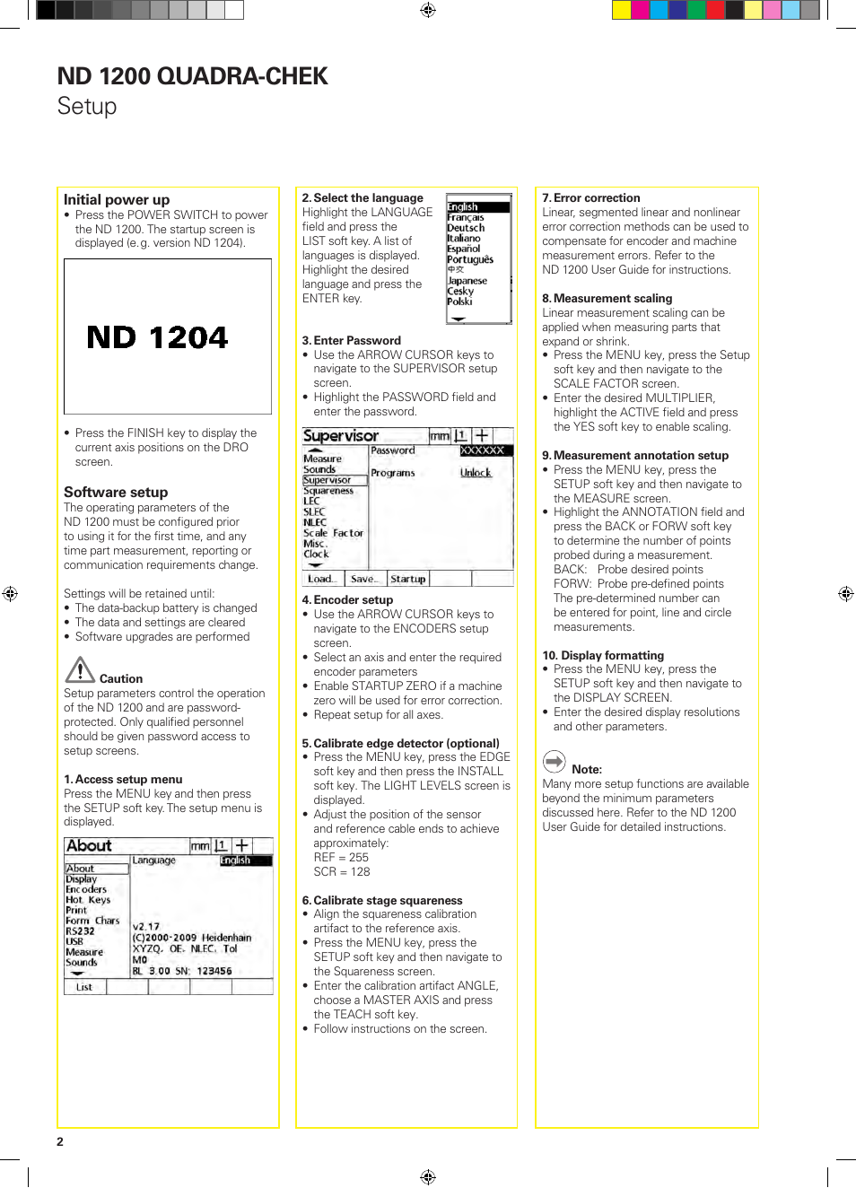 Nd 1200 quadra-chek setup | HEIDENHAIN ND 1200 Quick Start User Manual | Page 4 / 64