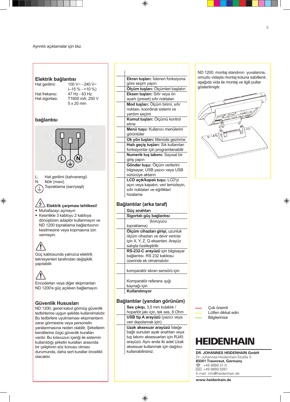12_nd1200_quickreference_tr, Nd 1200 quadra-chek, Kurulum | HEIDENHAIN ND 1200 Quick Start User Manual | Page 47 / 64