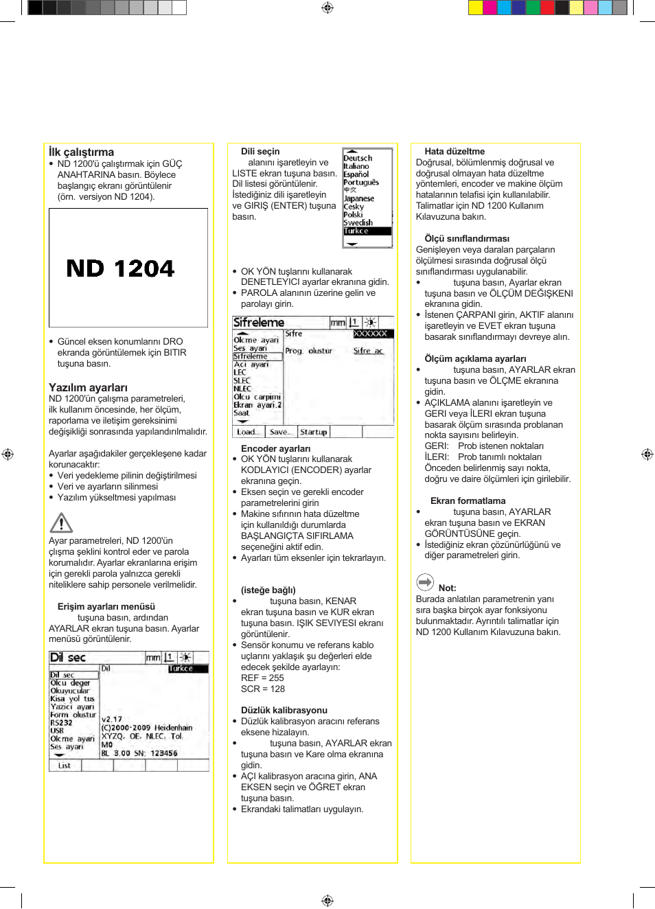 Nd 1200 quadra-chek kurulum | HEIDENHAIN ND 1200 Quick Start User Manual | Page 48 / 64