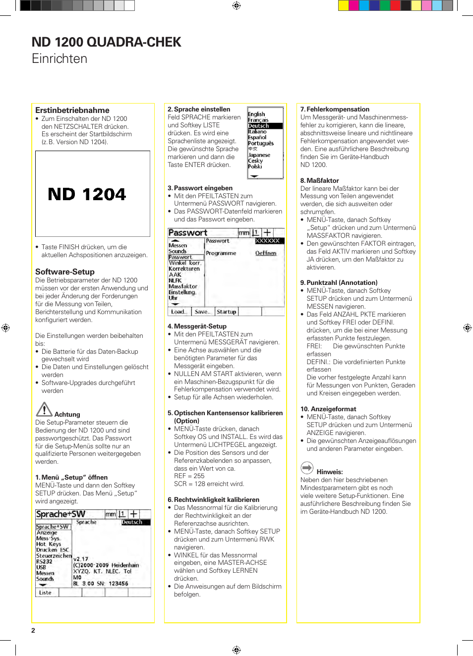 Nd 1200 quadra-chek einrichten | HEIDENHAIN ND 1200 Quick Start User Manual | Page 8 / 64